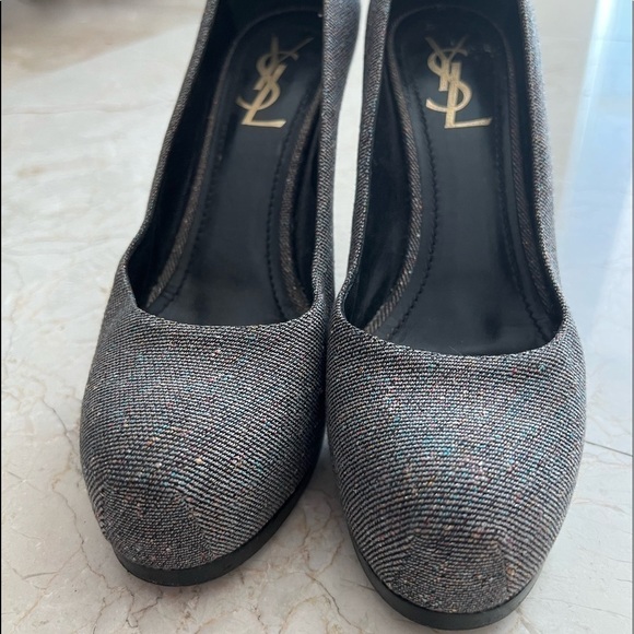 Yves Saint Laurent Metallic Gray Platform Pumps - Picture 6 of 16